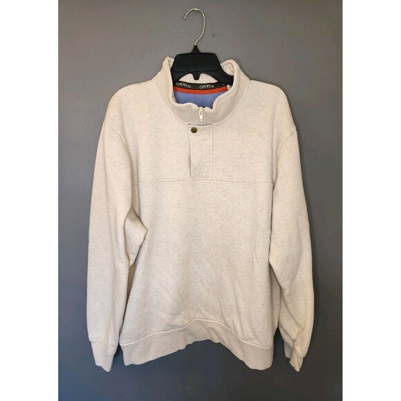 Orvis Sweatshirt Men's XL White Long Sleeve 1/4 Zip Snap Pullover Mock Outdoors - Picture 2 of 8